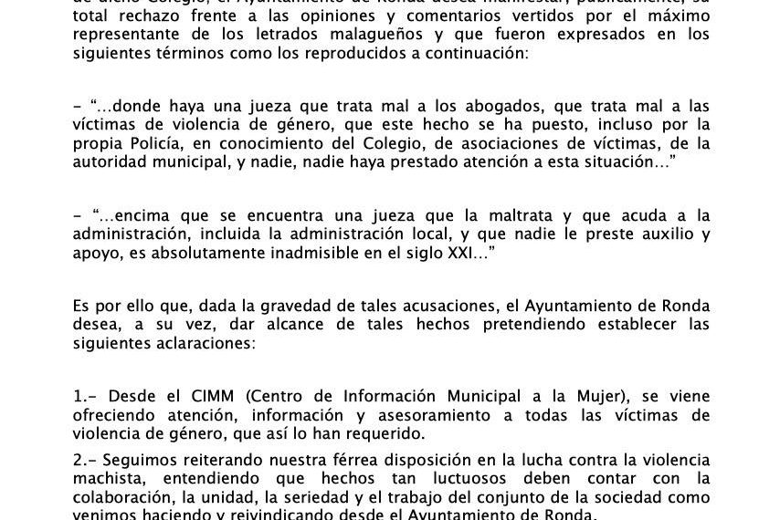 El Ayuntamiento de Ronda pide a Lara que rectifique