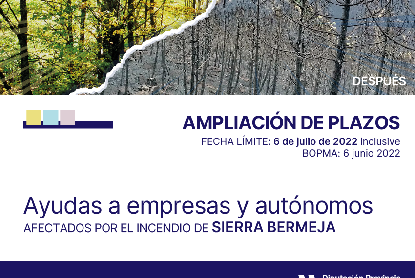 La Diputación amplía hasta el 6 de julio el plazo para solicitar ayudas para los afectados por el incendio de Sierra Bermeja