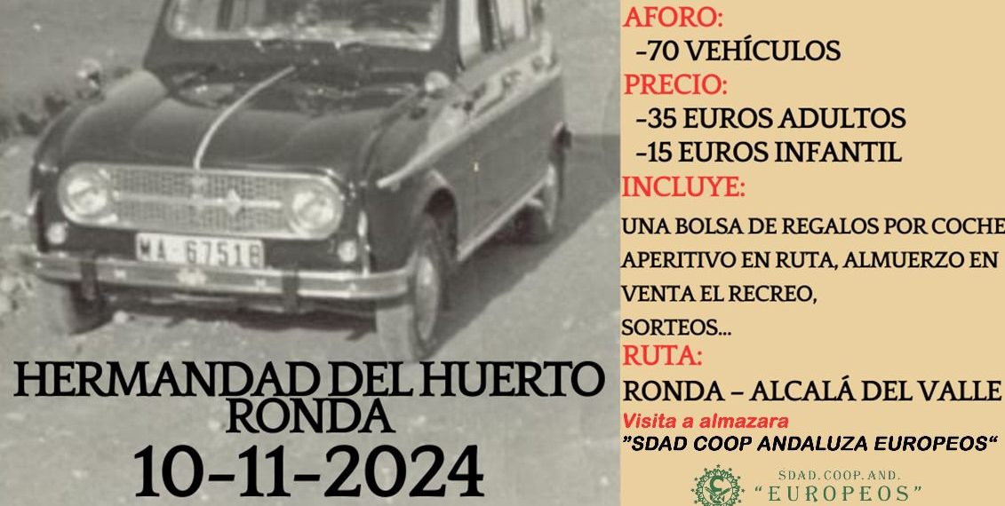 Turismo de Ronda colabora con la Hermandad del Huerto en la III Concentración de Vehículos Clásicos que se celebra este domingo día 10